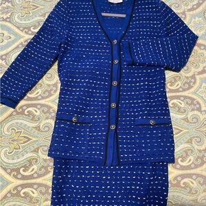 St. John Collection Blue Knit Formal Dress